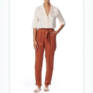 LBLC The Label Cathy woman rust satin elastic waist loose fit classic pant MED